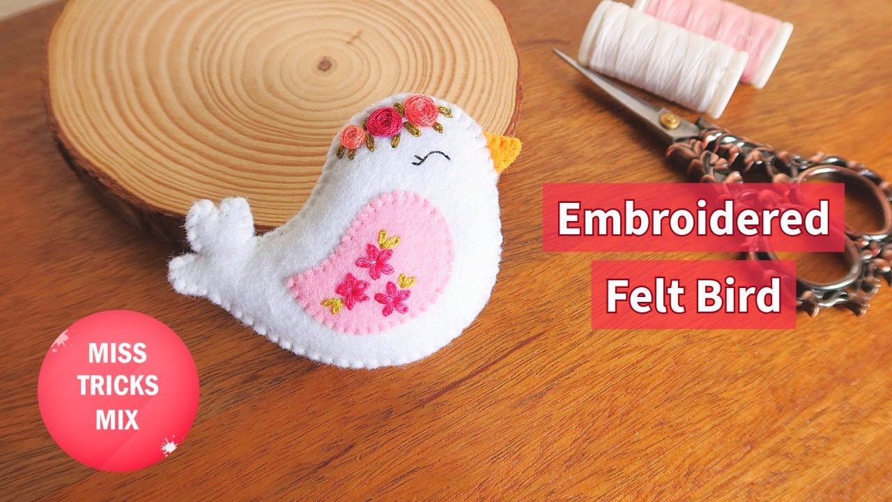 Adorable Felt Bird Plush with Embroidery Detail | Felt Crafts | Sewing Crafts #valentinesday #craft
