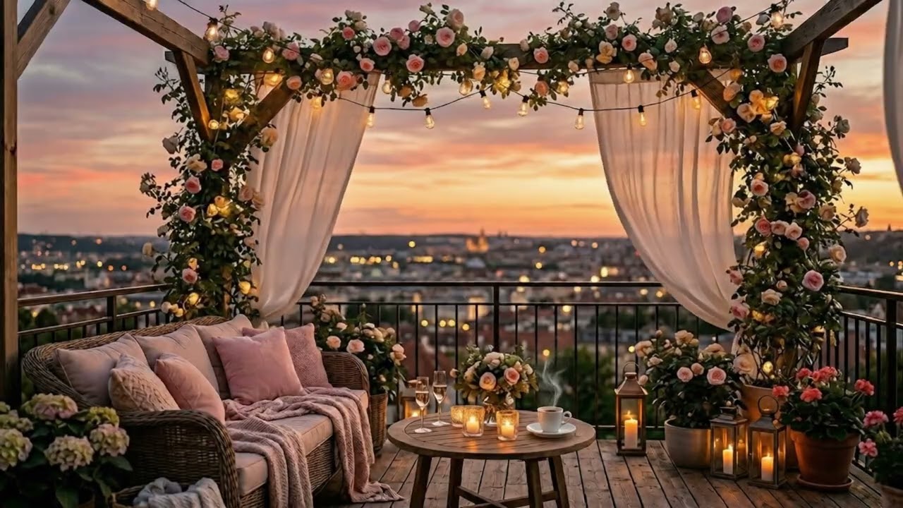 Romantic Sunset on the Rooftop | Crickets, Birds & Gentle Piano for Relaxation & Deep Sleep