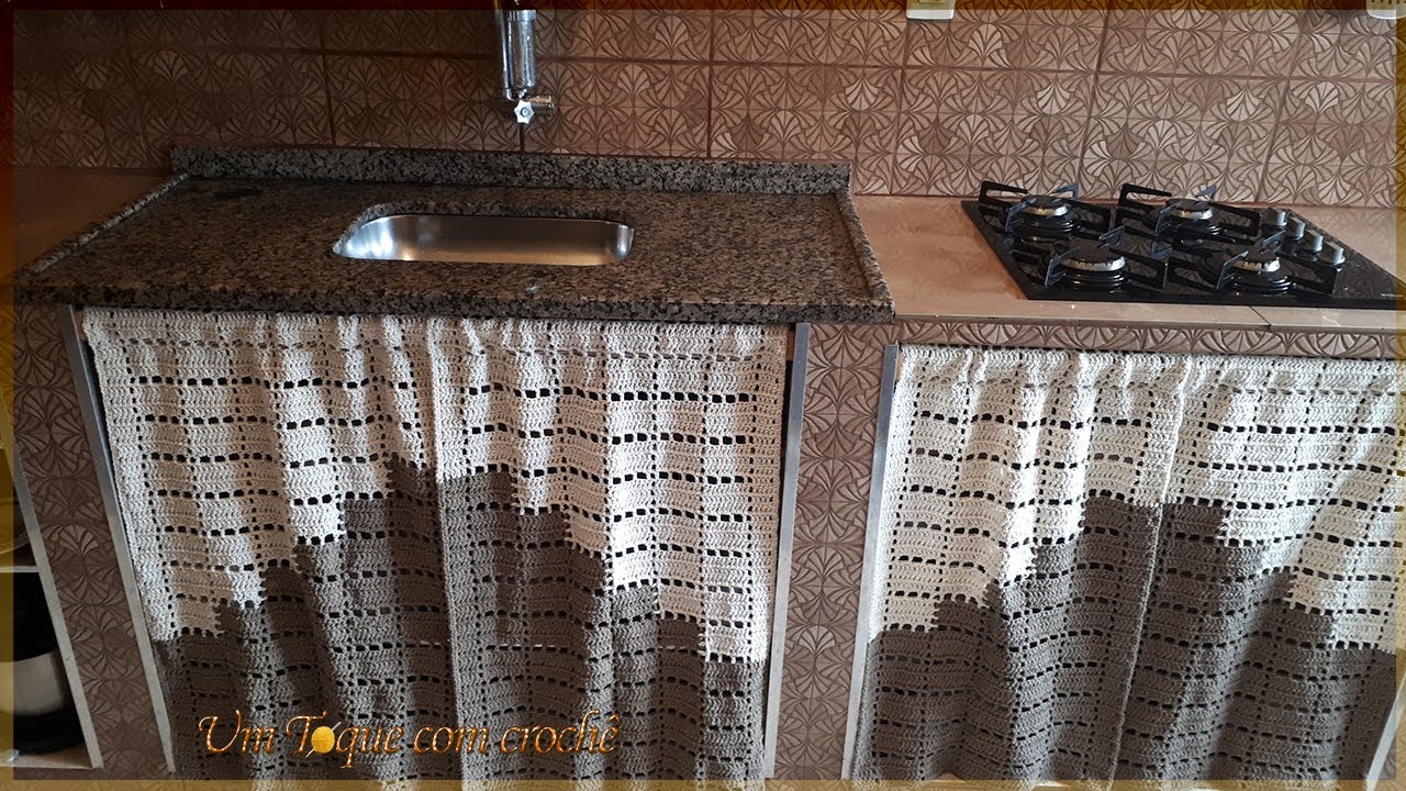 Como fazer uma cortina de crochê para pia de cozinha dual color.