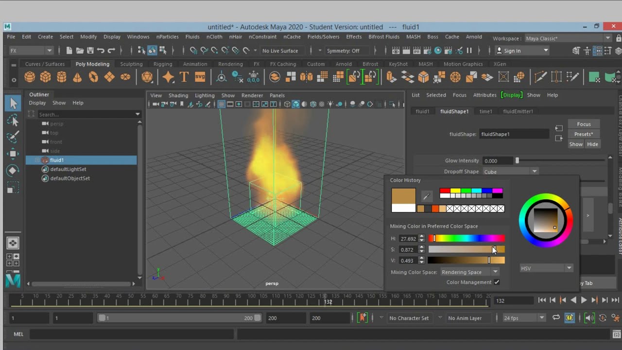 Autodesk maya 2020 tutorial-Fluid to fire animation(FX)