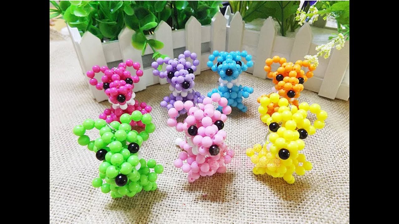 DIY kawaii bead dog keychain 水晶串珠教学 可爱的生肖狗挂饰