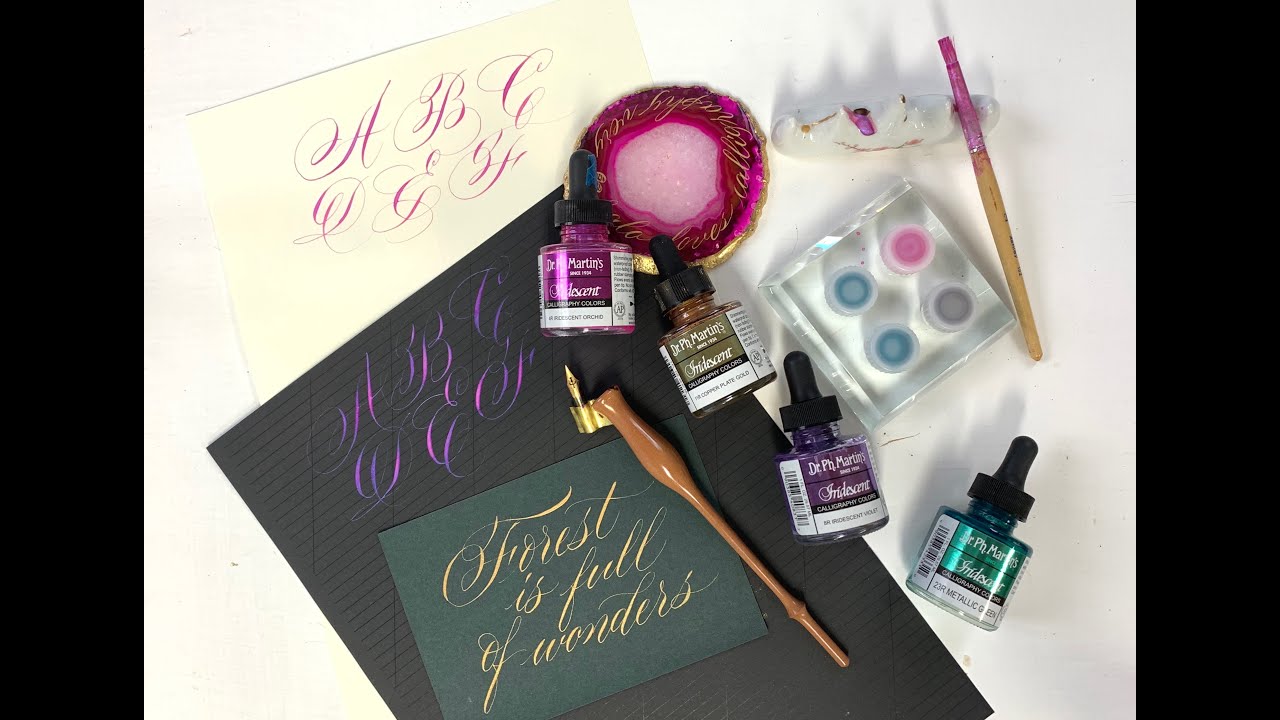 How to use Dr. PH Martins Iridescent Inks - Dip Pen Pointed Nib Calligraphy Tutorial