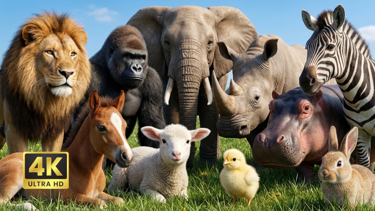 Natural Animal Sounds – Elephant, Rhino, Chicken, Cow, Squirrel, Lion | Wild Nature