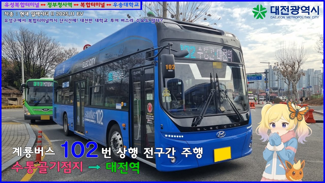 [버스 주행영상] 계룡버스 102번 / 수통골기점지 → 대전역동광장 간 주행영상