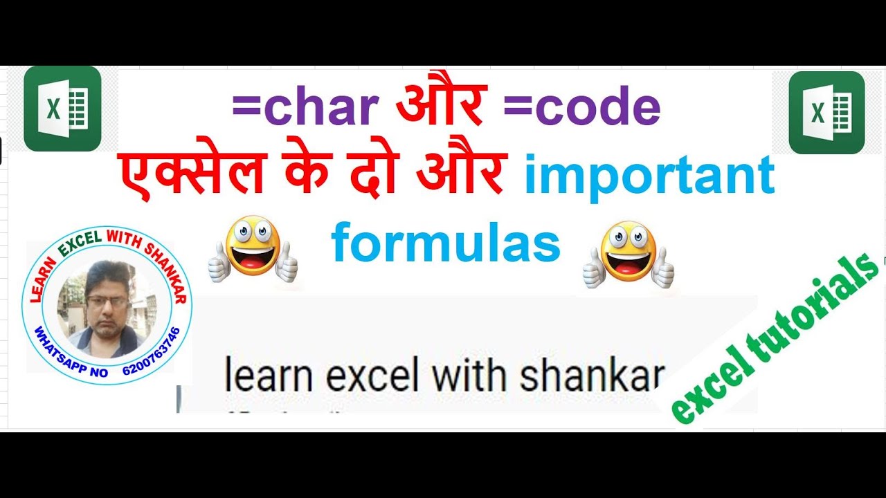 CODE AND CHAR FORMULA IN EXCEL#exceltotorials#code&charformula#msexcel#