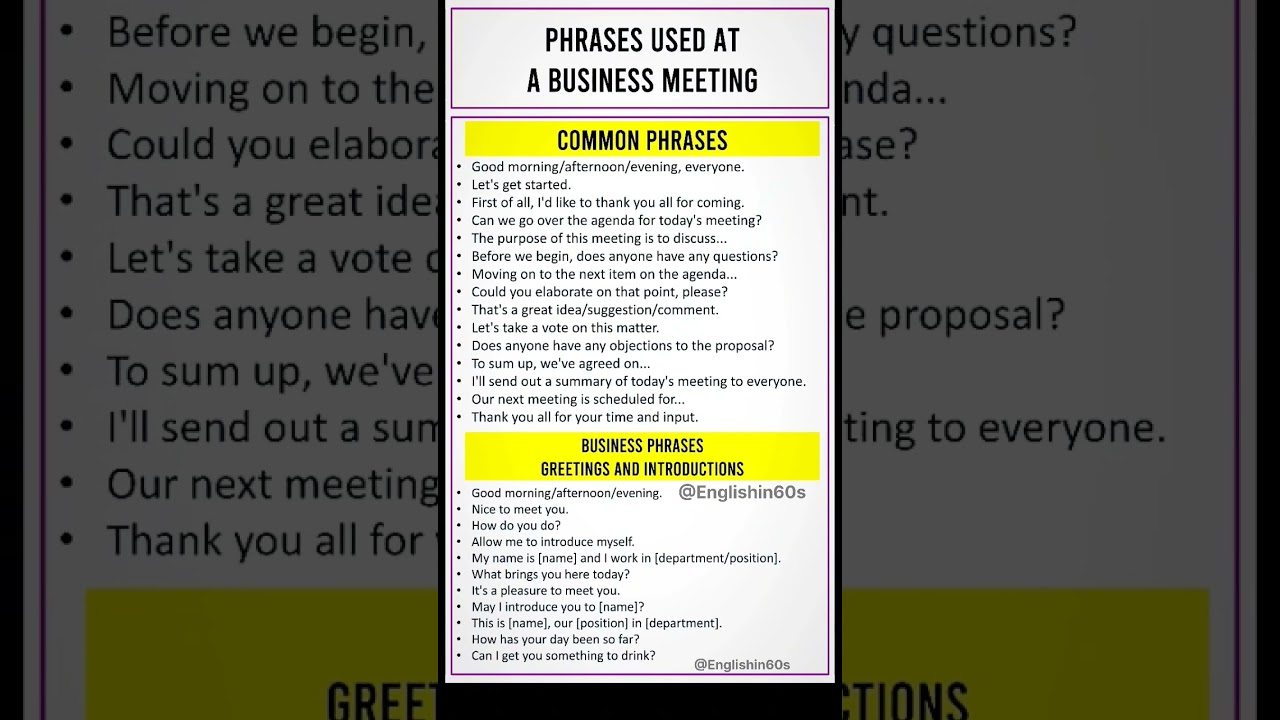 Phrases used at a business meeting #shorts #englishphrases #learnenglish
