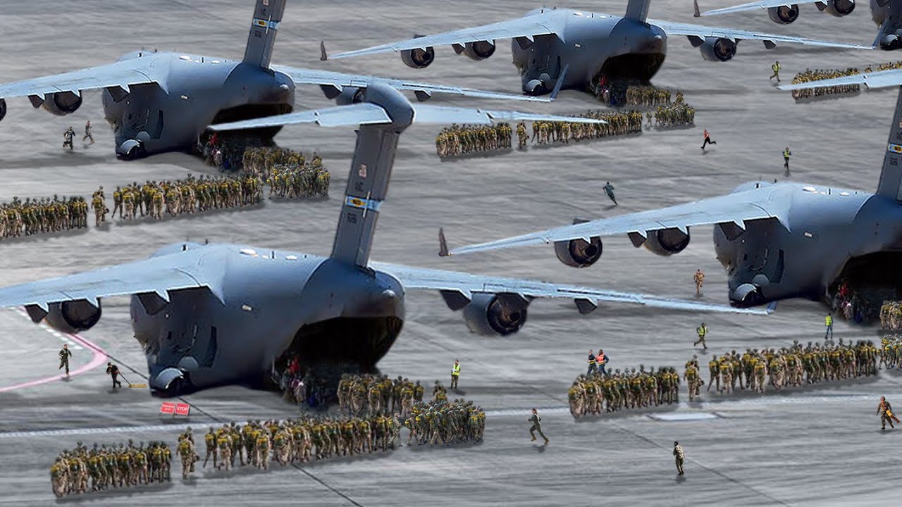 Heavily Armed US Female C-17 Globemaster III Paratroopers Headed to Conflict Zone