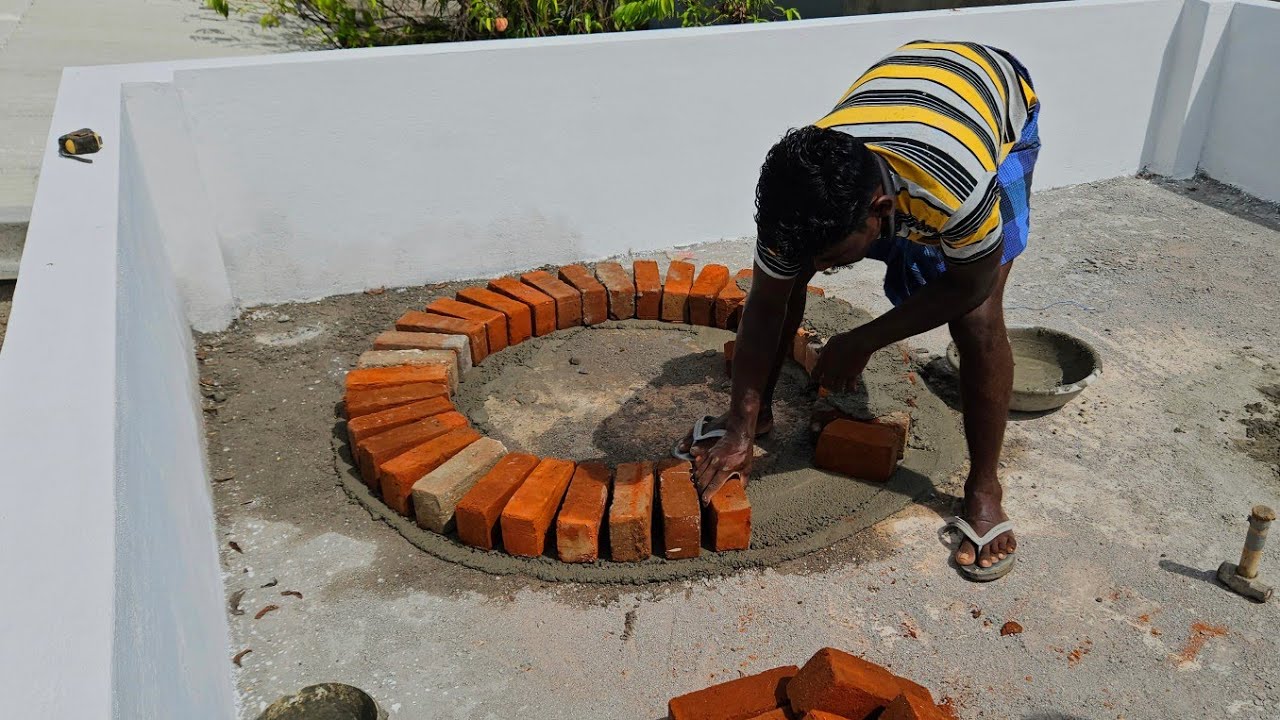 Technology! Circular Water Tank Bricklaying Stage Build With Plastering for Construction