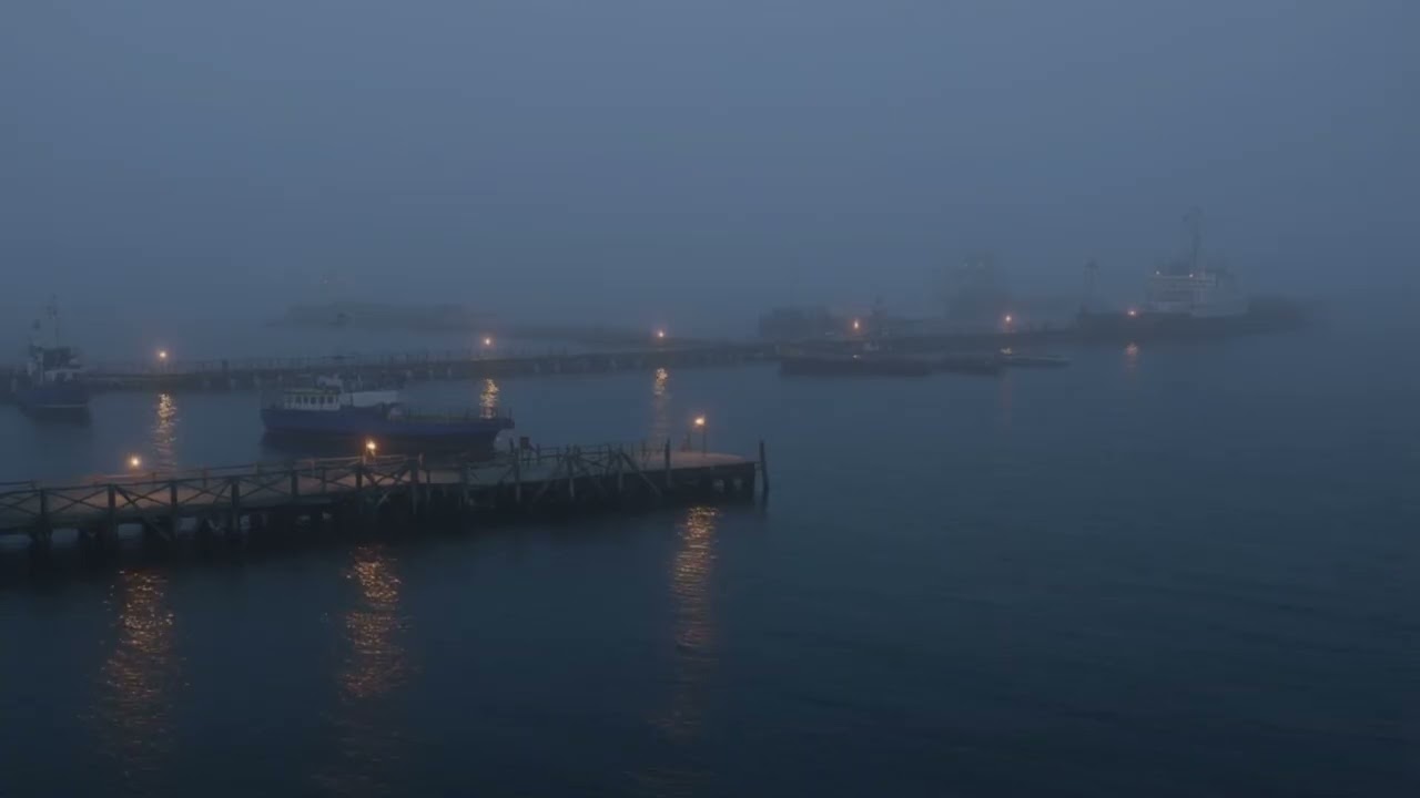 Foggy Harbor at Night Ambience | Relaxing Water, Ships & Distant Horns for Sleep & Study