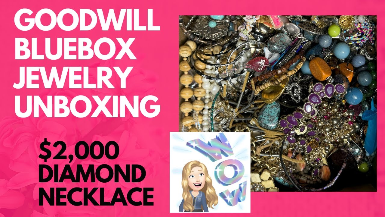 Goodwill Bluebox Jewelry Unboxing- Best box I've had yet! 14K Diamond Necklace + More Great items!