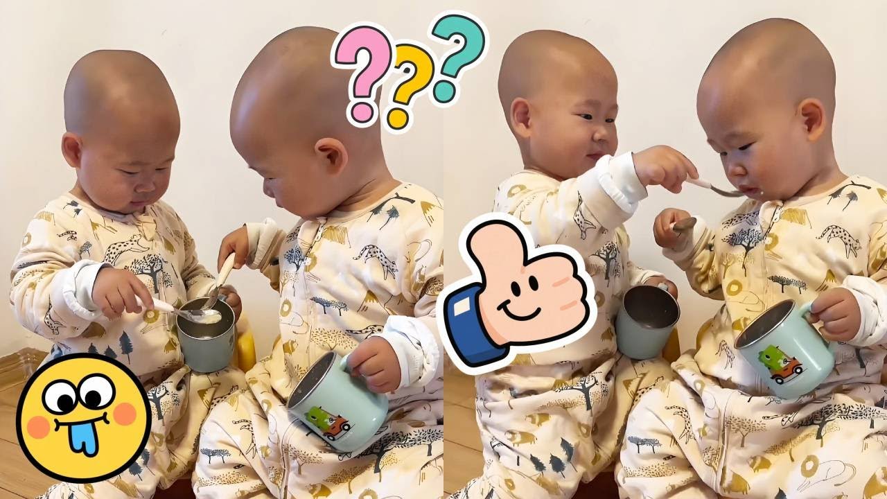 Not only can the two children eat by themselves, they can no longer feed each other!#cutebaby #funny