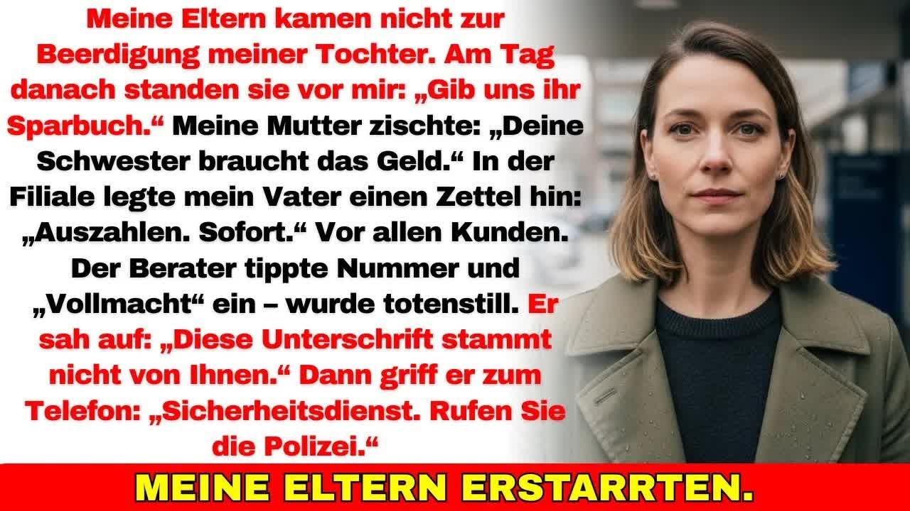 Meine Eltern schwänzten die Beerdigung meiner Tochter — dann wollten sie ihr 260 000€ Sparbuch…