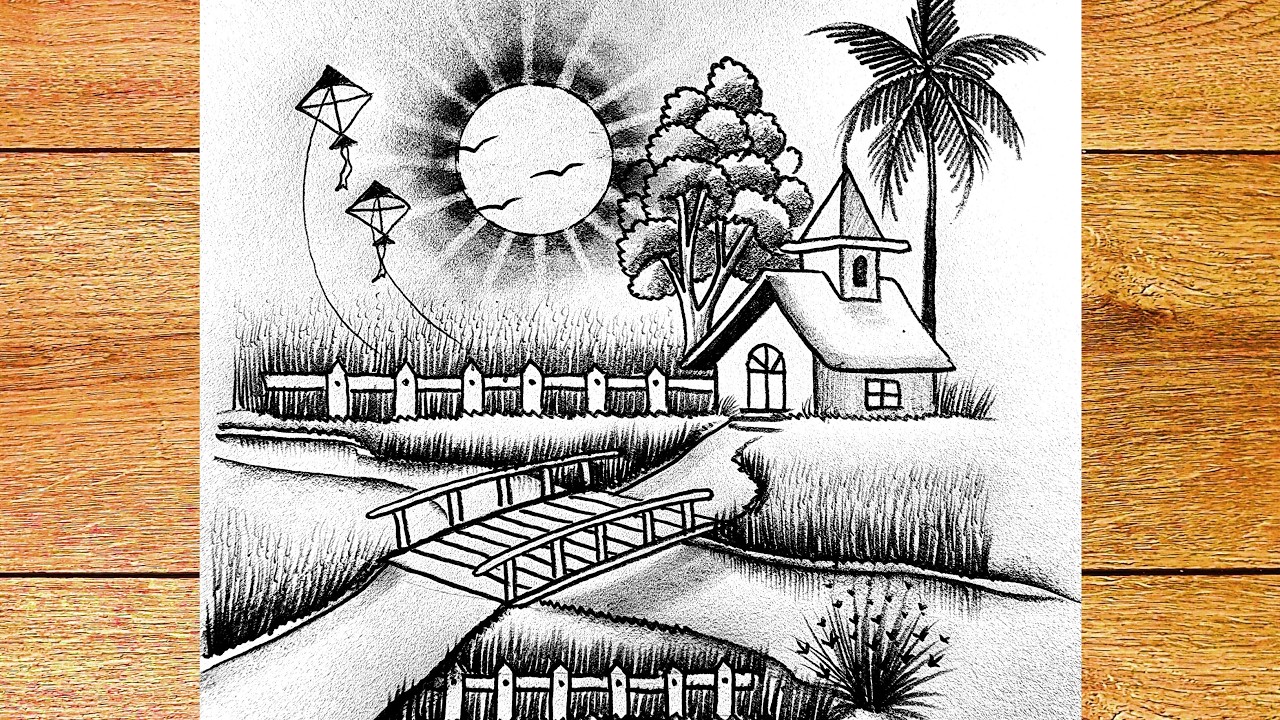 How to drawing beautiful flying kite landscape