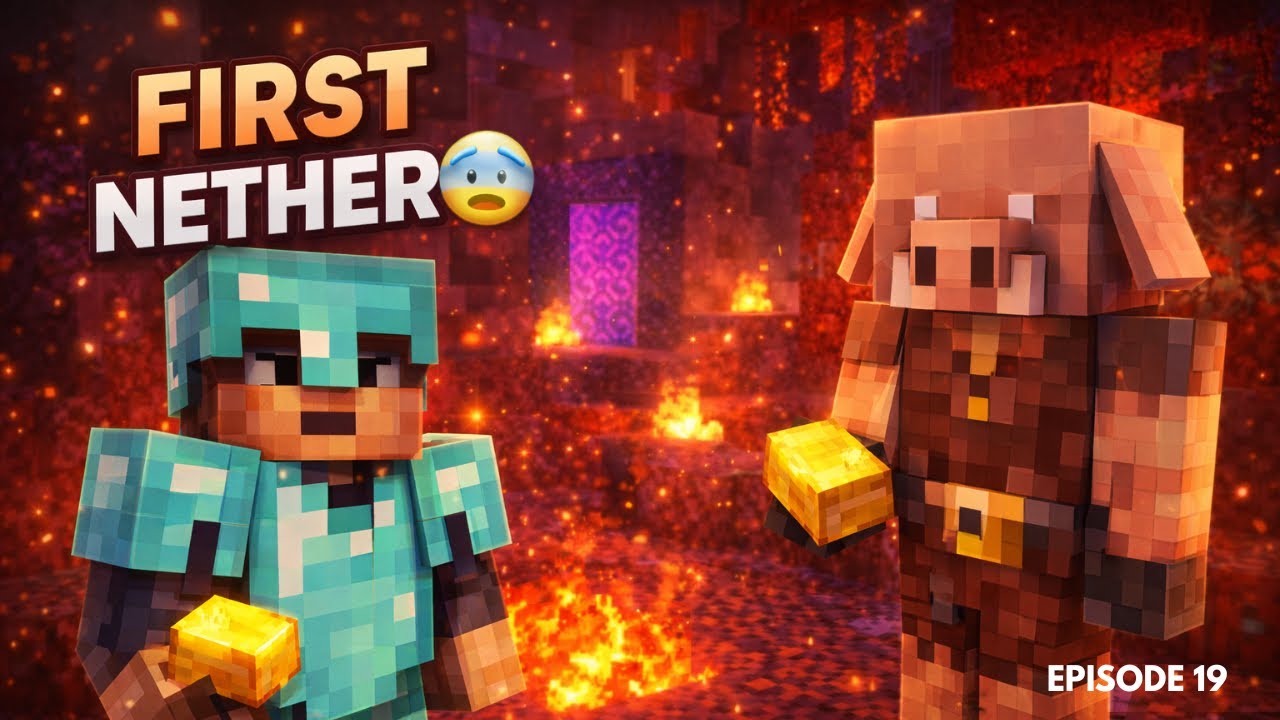 My First Time in the Nether 😨 | Piglin Trading & Exploring | Minecraft No Commentary EP 19