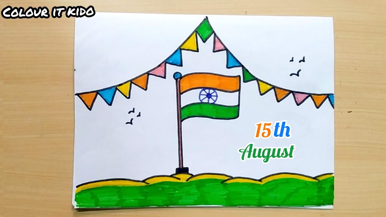 Independence Day Drawing Easy Steps | Independence Day Card Drawing Idea /Independence Day Drawing