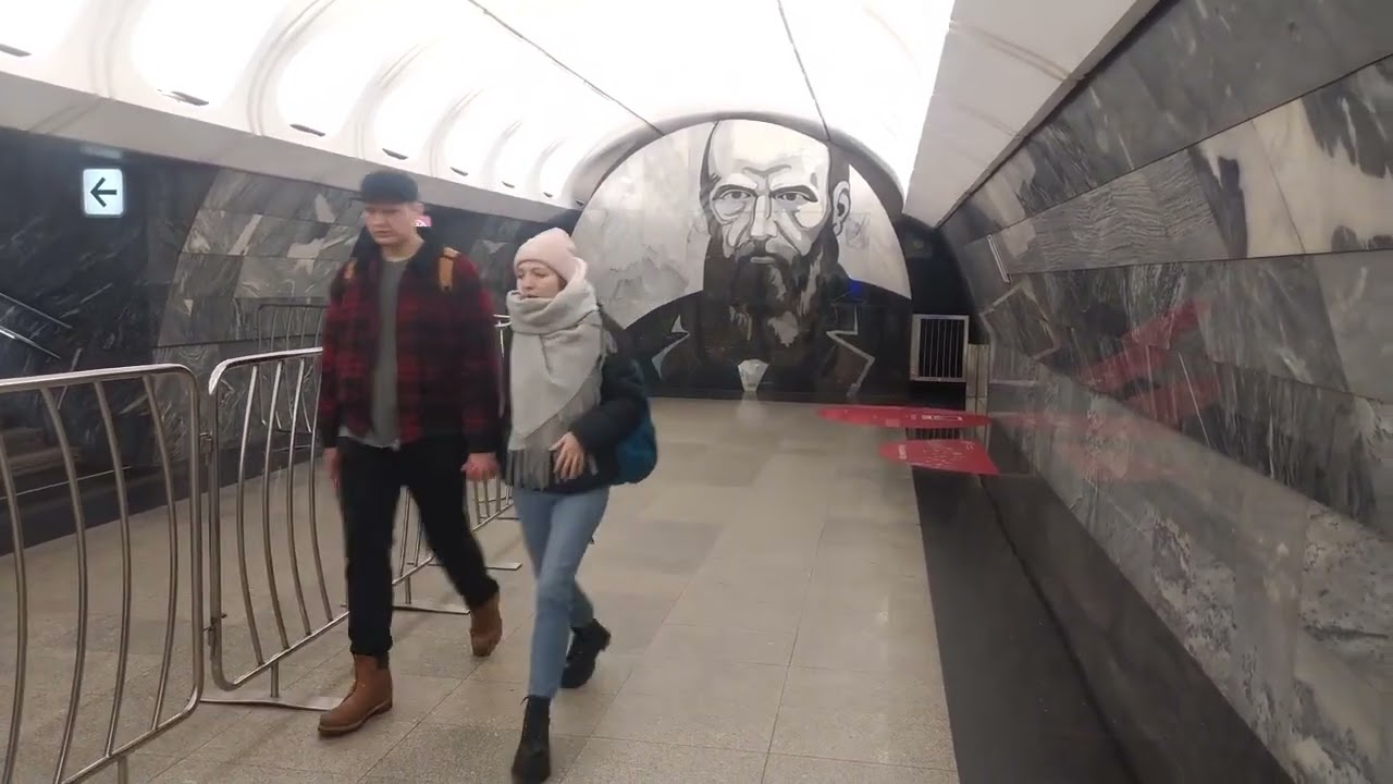 Metro Moscow,Dostoevskaya station,Light green Line - interior view, arrival of the train Fragment 33
