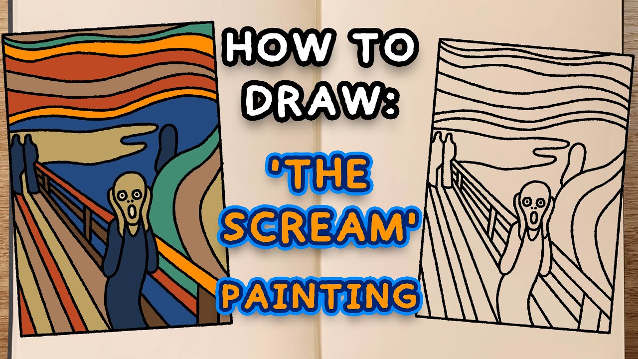 How to draw and colour! 'THE SCREAM' PAINTING (step by step drawing tutorial)