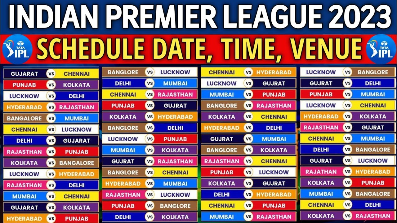 IPL 2023 SCHEDULE | IPL 2023 All Matches | IPL 2023 Schedule & Venues | IPL Full Time Table 2023