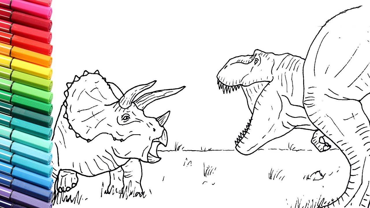 T-Rex VS Triceratops Drawing and Coloring Dinosaurs - How to draw Dino from Jurassic World