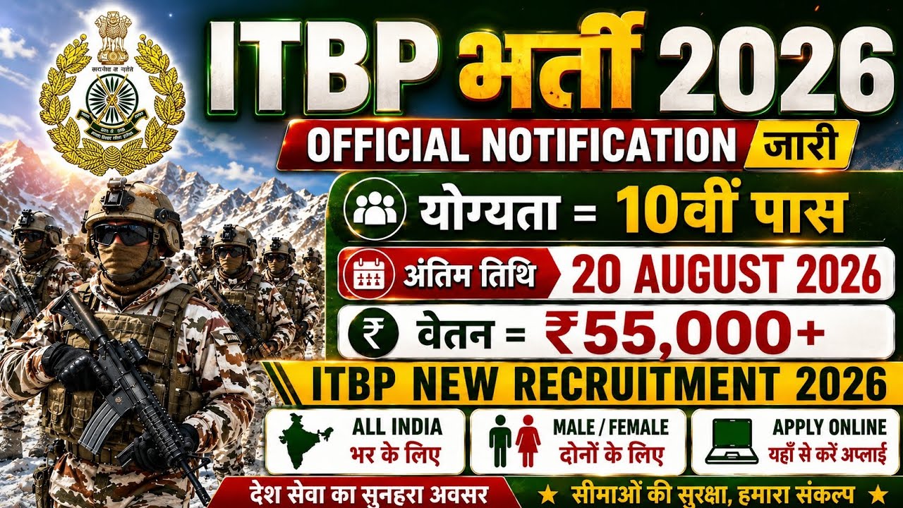 ITBP Recruitment 2026 Notification | ITBP New Vacancy 2026 | Bharti july Jobs 2026 | 10th Pass