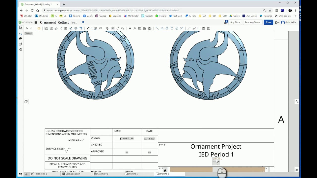 Multiview Drawings: Assembly Page & Dimensioned Drawing Sheets (OnShape)
