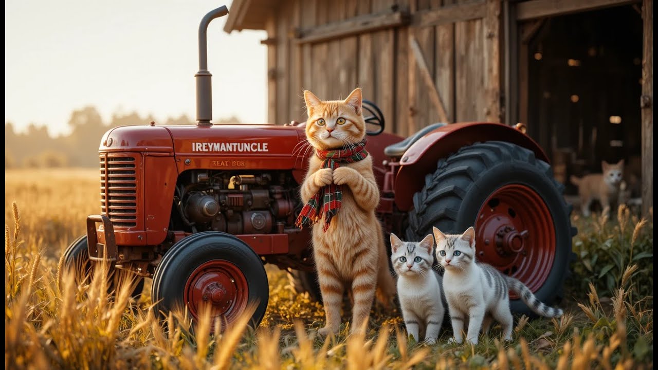 Morning Tractor Ride Through Golden Wheat Fields | Farm Life with Tabby Cat & Kittens