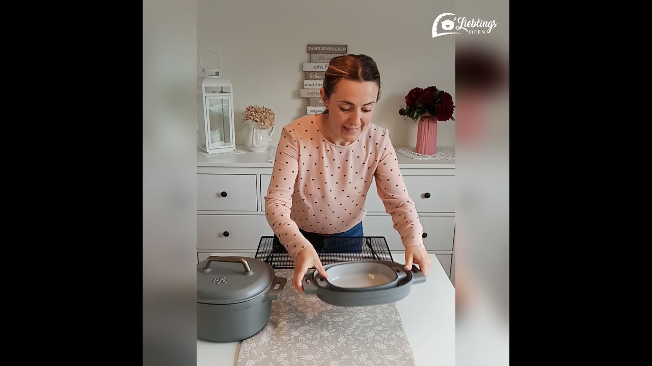 Lieblingsofen. Emaillierter gusseiserner Topf und Baker, Pampered Chef.