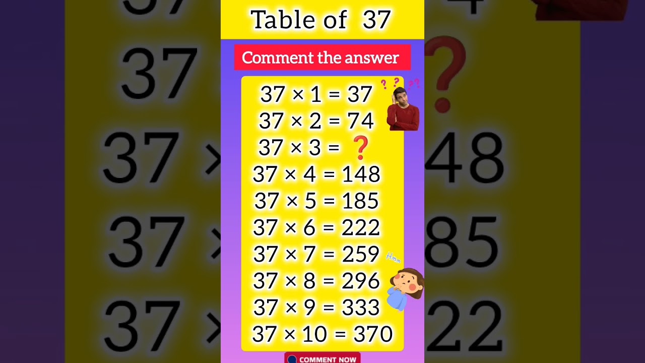 Learn Multiplication Table of 37| Table of ThirtySeven 37 x 1 = 37 |tableof37#shorts#timetable37