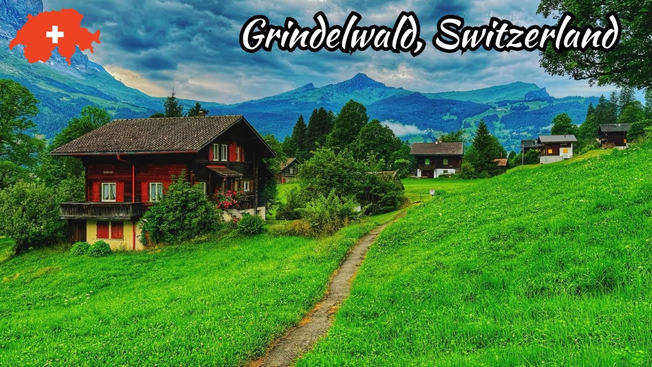 Grindelwald, Switzerland 4K - Beautiful morning walk after summer rain in Swiss village