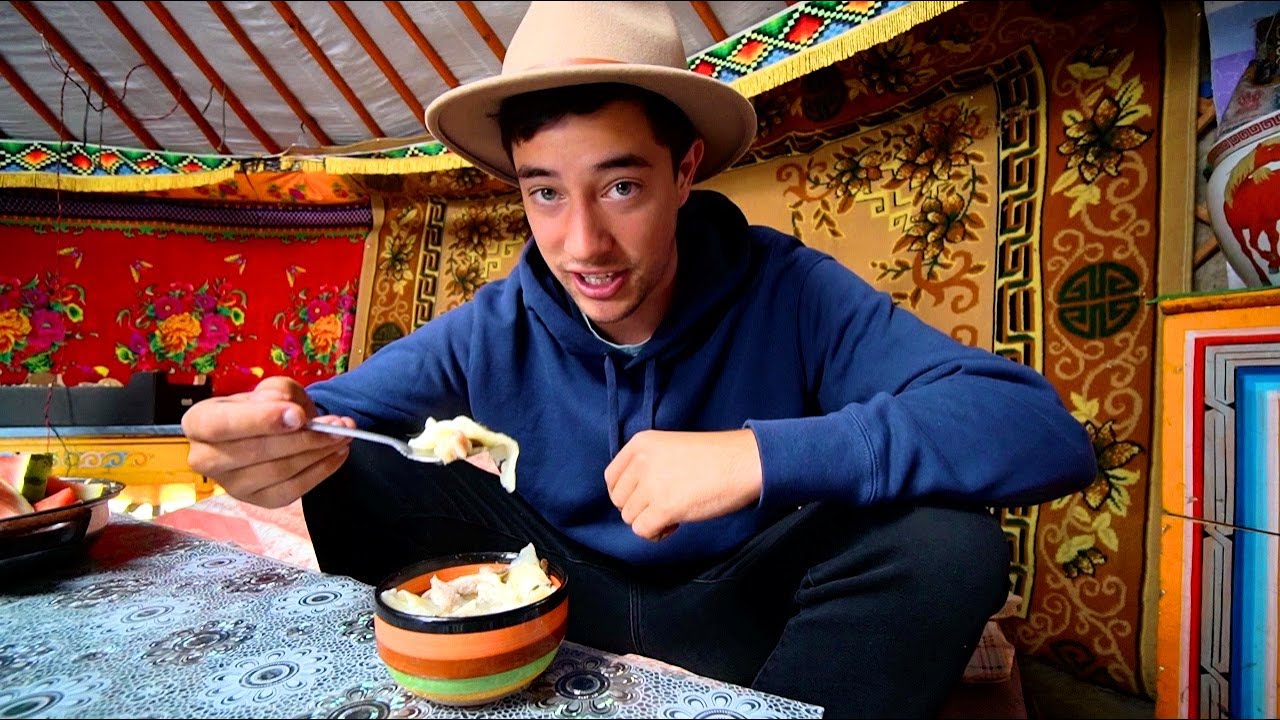 Eating Mongolian Breakfast in a Ger (Yurt)!! TRADITIONAL Food in Mongolia 