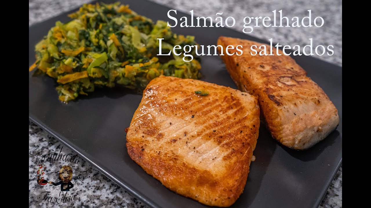 Salmão grelhado com legumes salteados :)