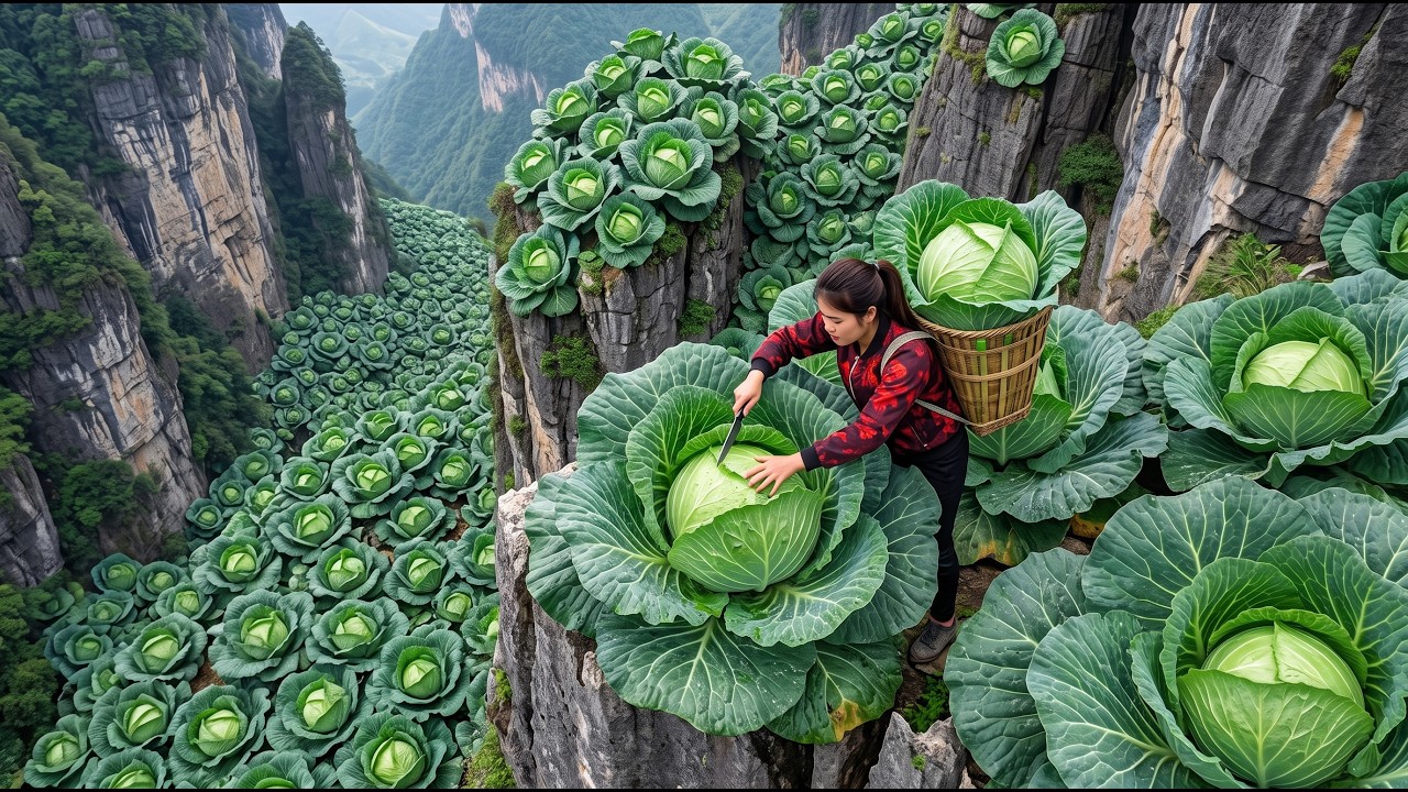 Harvesting 700kg of Fresh Cabbage and Cauliflower for Market, Cooking Sweet Floating Rice Cakes