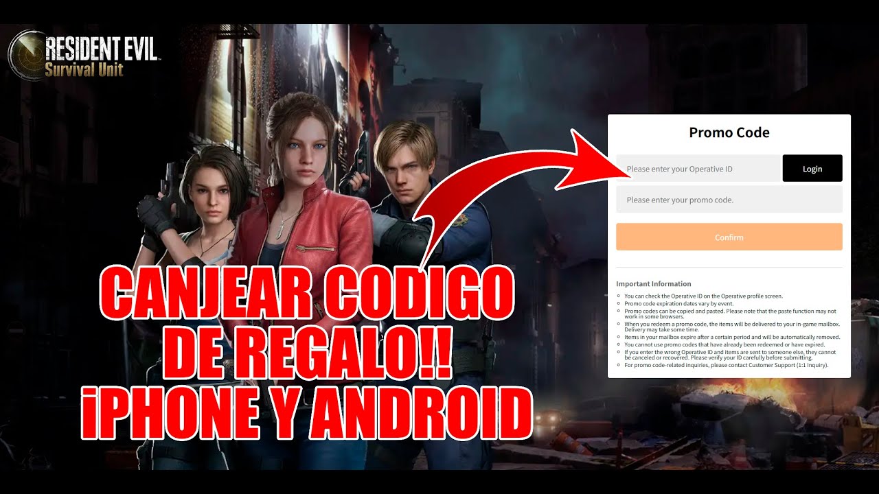 Canjear código de regalo en IPhone y Android | Resident Evil Survival Unit