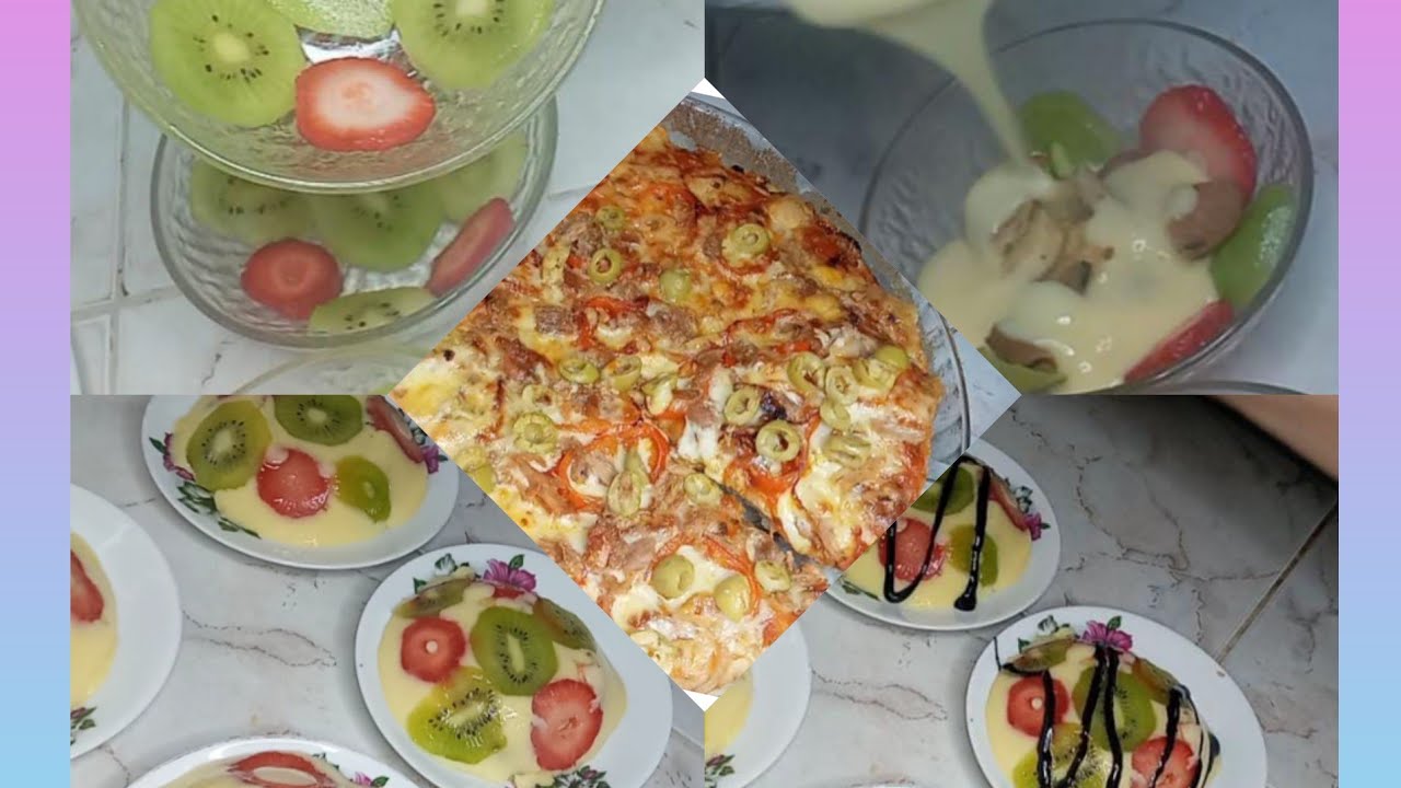 تحليه #بالفواكه سهله ورائعه 🍓🥝وبيتزا #سائلة🍕سريعه التحضير