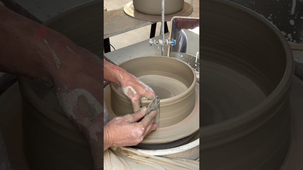 Work day in our pottery studio: making a large bowl on the pottery wheel