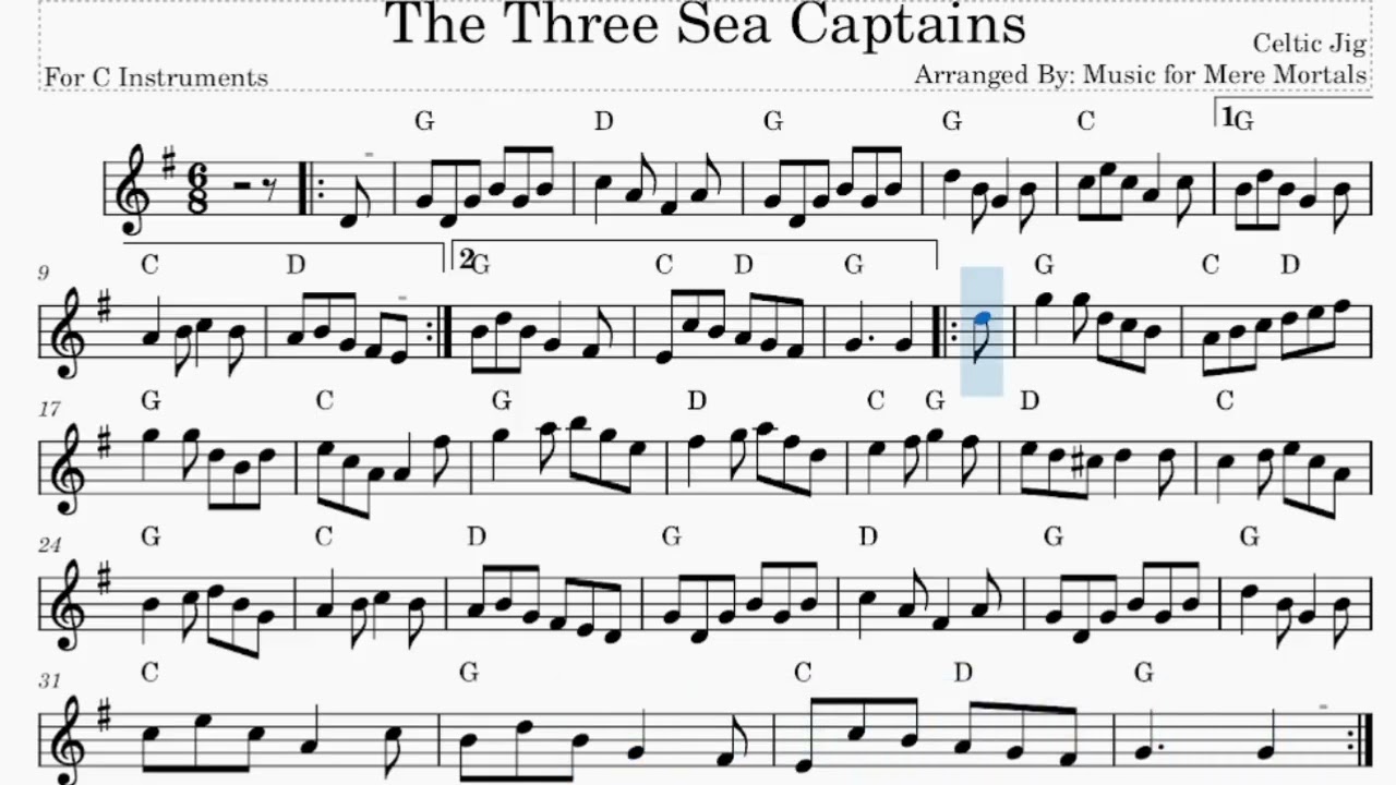 The Three Sea Captains - Celtic Jig - Play Along for C Instruments
