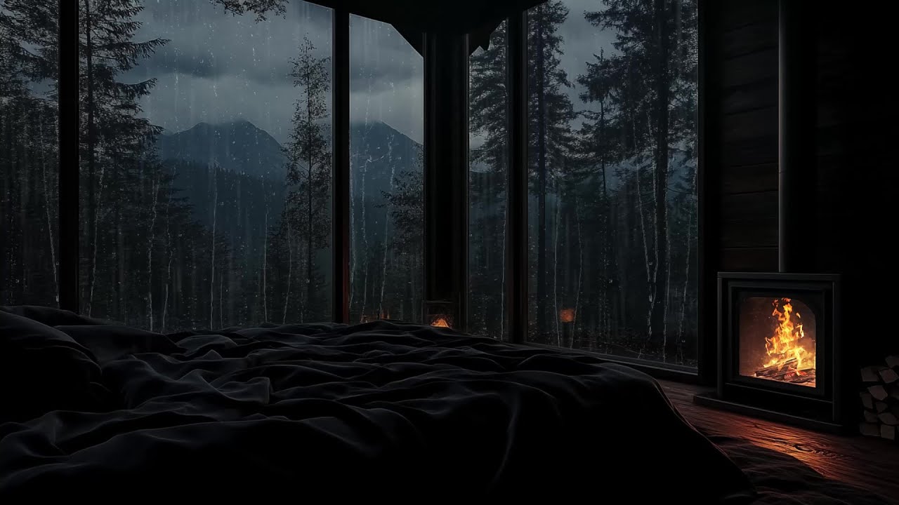 Gentle Rain at a Forest Cabin 🌧️ (No Ads) | Dark Bedroom Ambience for Deep Sleep & Relaxation