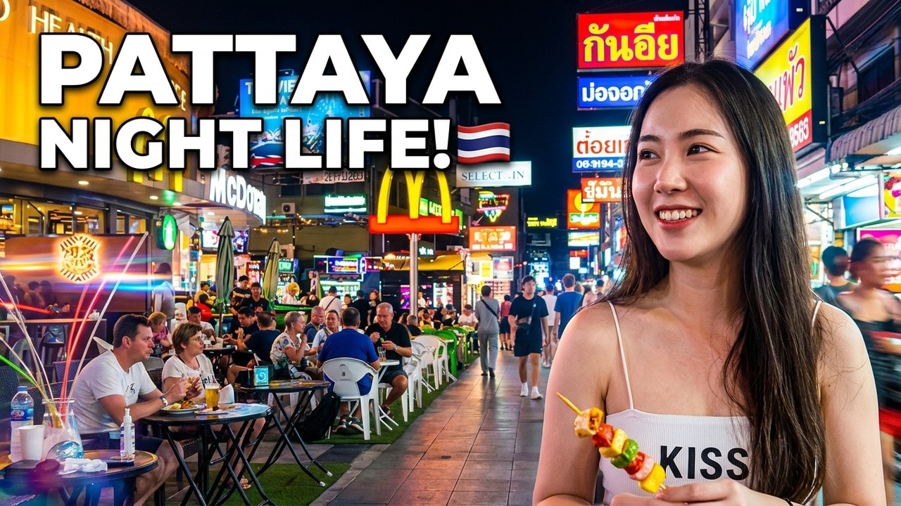 Pattaya Beach Road Night Walk 🇹🇭 | Street Cafés, Neon Lights & Nightlife Atmosphere