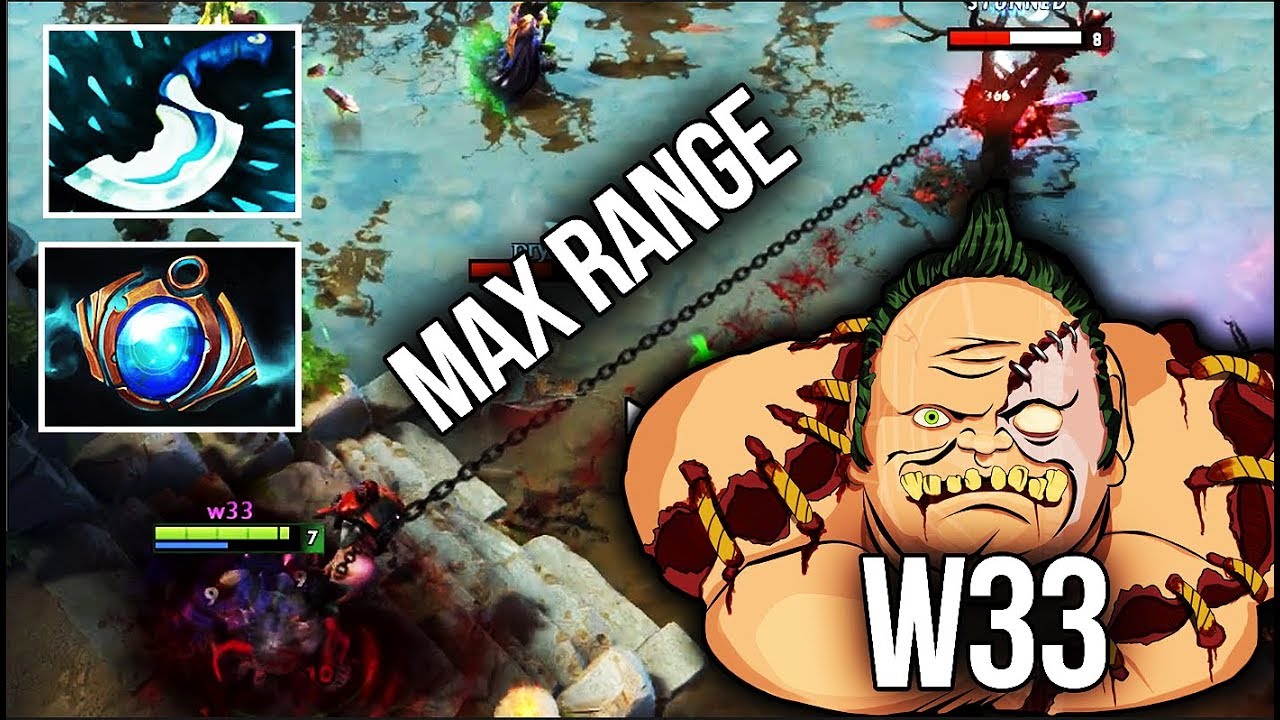 w33 Insane Pudge Skills Max Range Hook 8k MMR Gameplay - Dota 2