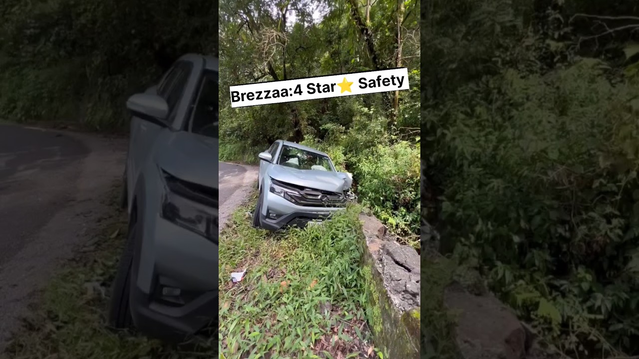 Suzuki Brezza 2023 Accident video 4 Star safety check #roadaccdient #brezza2023 #g4gaadi #viralvideo