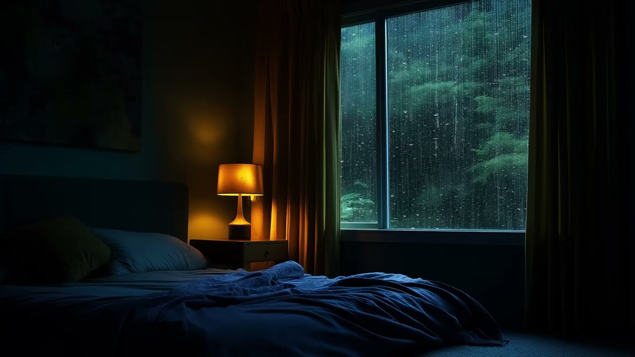 🎹🌧️ Gentle Piano with Rain | Bedroom Rain Window Ambience – 3 Hours | Sleep Stress Relief Relax