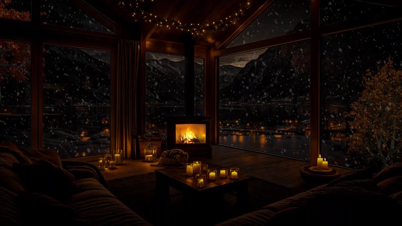 Gentle Snowfall Outside Warm Cabin Window | INSTANT SLEEP 😴🔥 Fireplace Ambience for Deep Sleep