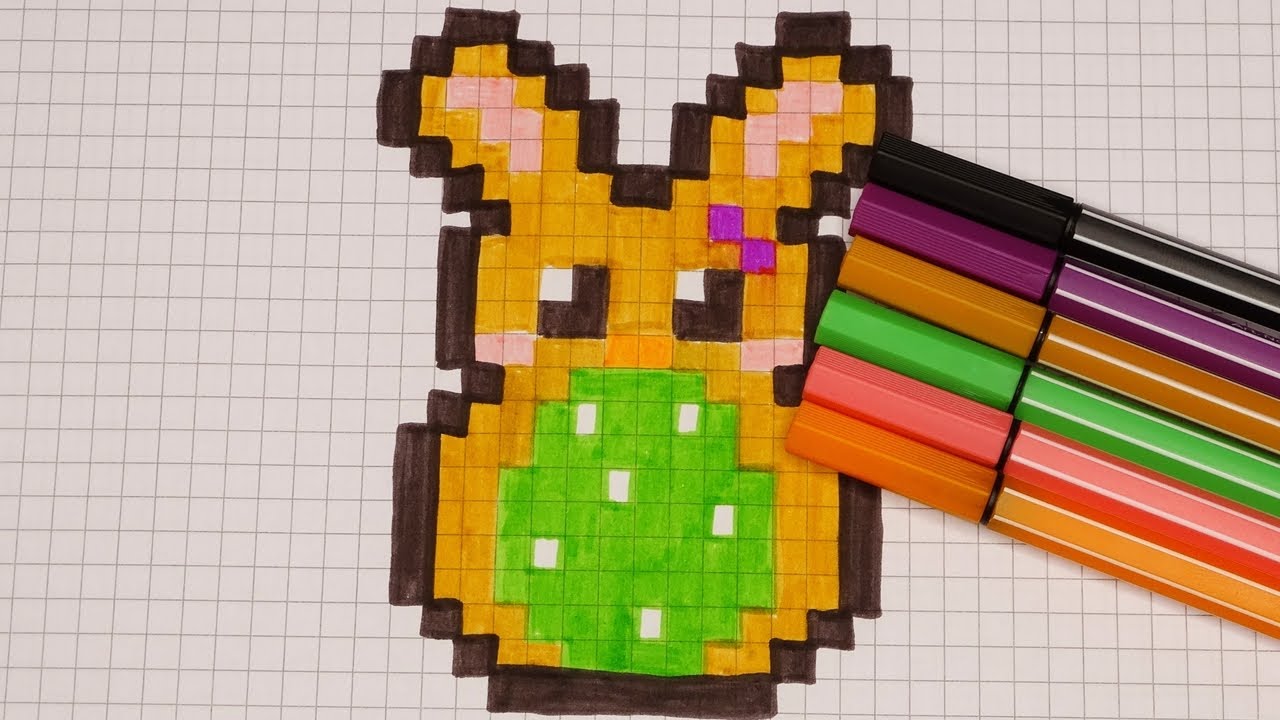 DIY Handmade Drawing Pixel Art | How to draw a cute Easter Egg with Bunny | Easy Rabbit Draw with Me
