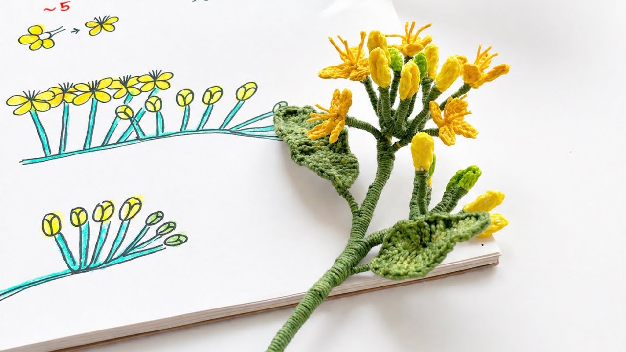 Cute crochet wildflower - Micro crochet rapeseed flower 