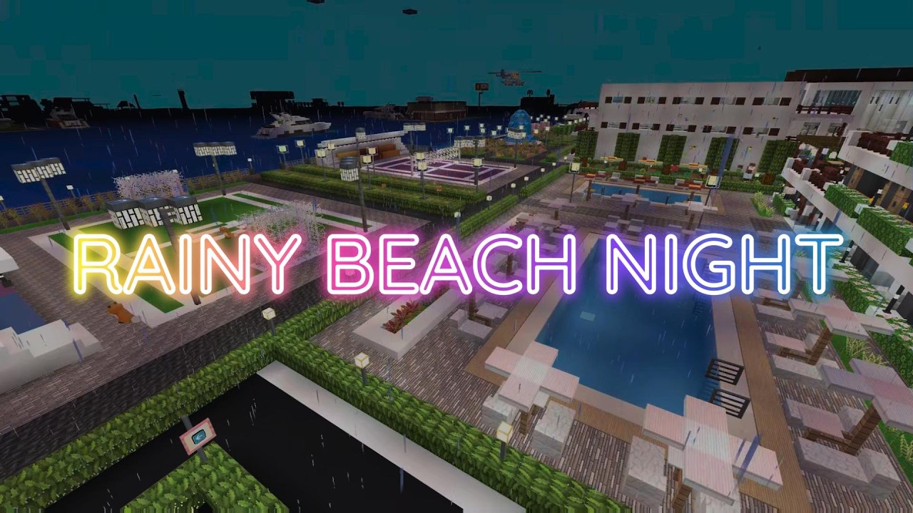 Minecraft Rain & Ocean Waves 🌧 Luxury Beach Resort Night Ambience for Sleep & Relax (No Music)