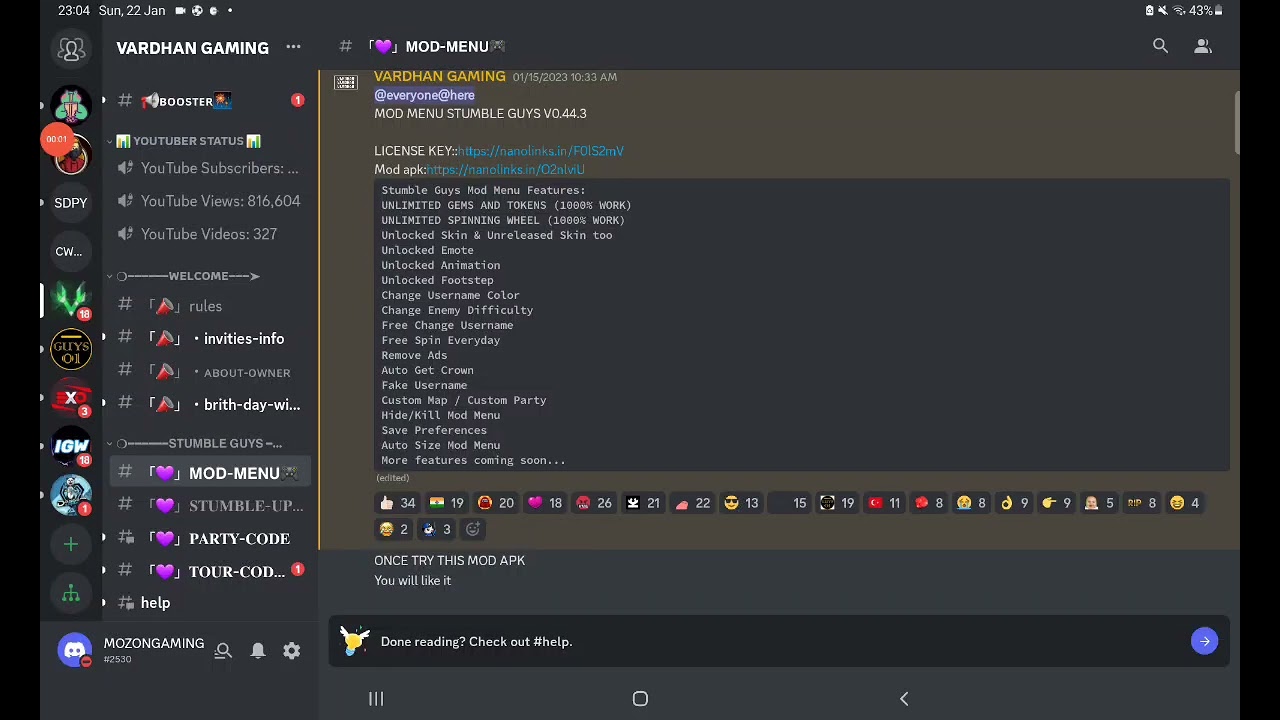 STUMBLE GUYS 0.44.3 IRGI TERBAIK MOD MENU LINK IN COMMENT SUBSCRIBE AND LIKE FOR MORE MOD MENU VIDEO