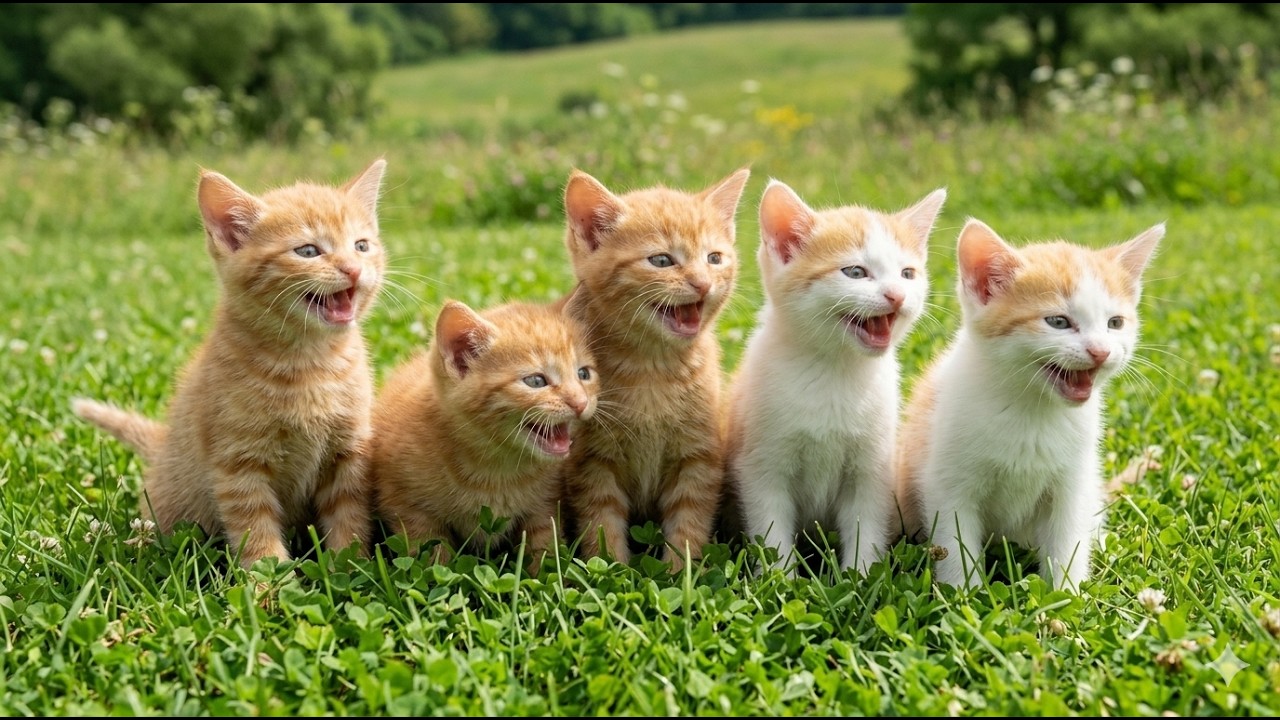 Tiny Ginger and Calico Kittens Embarking on a Grand Adventure in the Sun-Drenched Meadow