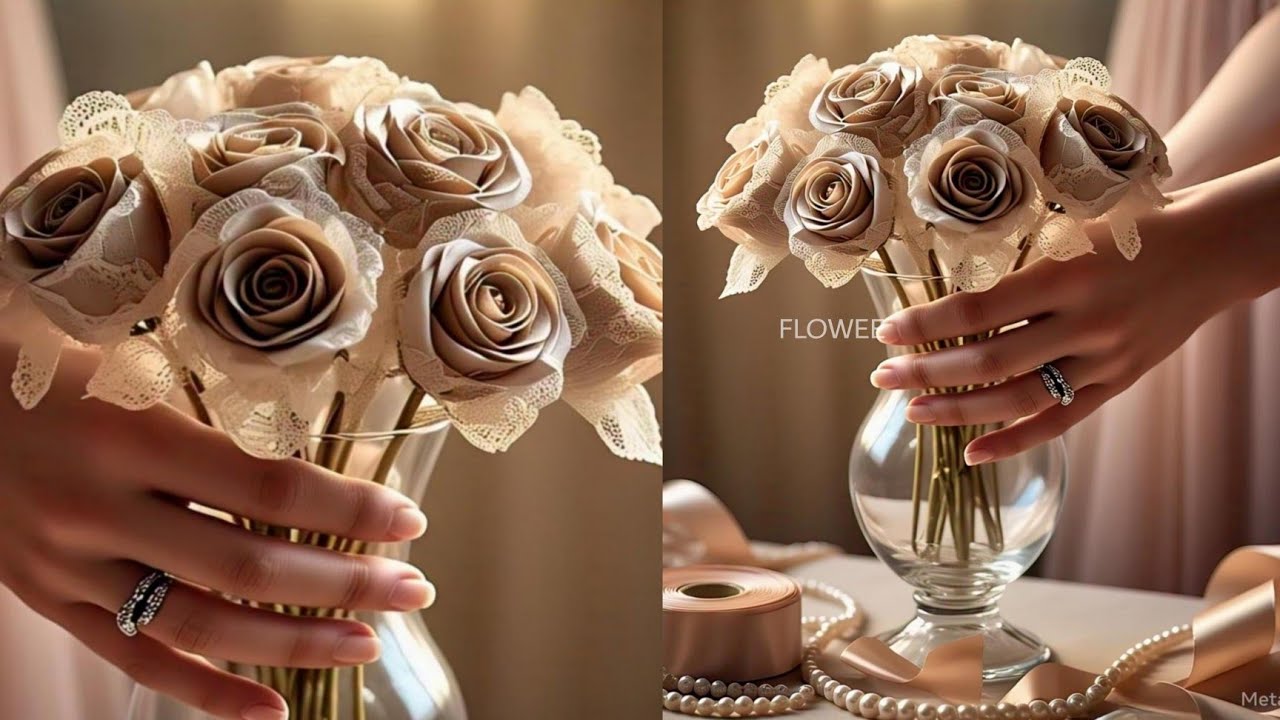 Very beautiful, I made a Satin rose with a lace ribbon accent ! Diy ribbon flowers tutorial