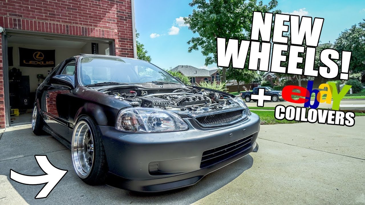 NEW WHEELS + eBay COILOVERS ON THE CIVIC!