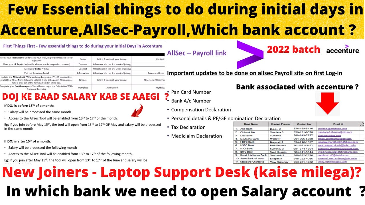 Initial day in Accenture 2022, Payroll | Accenture welcome kit 2022 | Accenture Salary Account 2022
